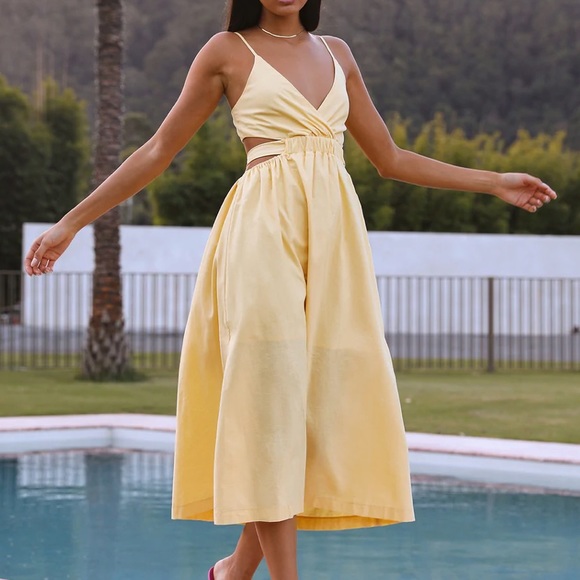 NWT Hello Molly tea length yellow midi dress - Picture 2 of 5